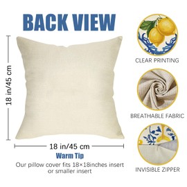 Fahrendom Blue Lemon Italy Tile Pattern Decorative Throw Pillow Covers 18 x 18 Set of 4, Amalfi Coast Italian Capri Citrus Porch Pillowcase, Summer Mediterranean Sofa Couch Cushion Case Home Decor