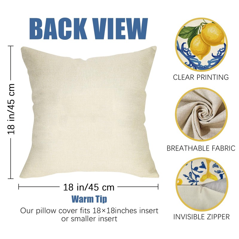 Fahrendom Blue Lemon Italy Tile Pattern Decorative Throw Pillow Covers