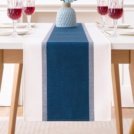 Table Runner Outdoor Living Room Spring Table Runner Blue Table Decoration Cotton and Cotton Linen in Boho Seasonal Kitchen Tablecloth Indoor Holiday and Party Decoration 40 x 140 cm