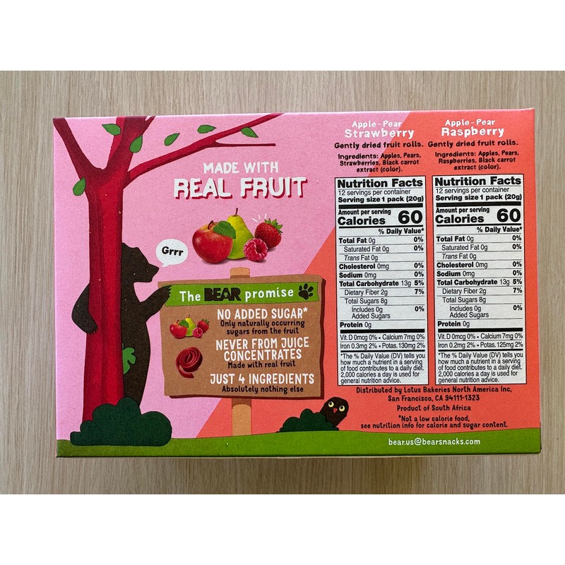 Bear Real Fruit Snack Rolls, Strawberry & Raspberry Variety Pack,