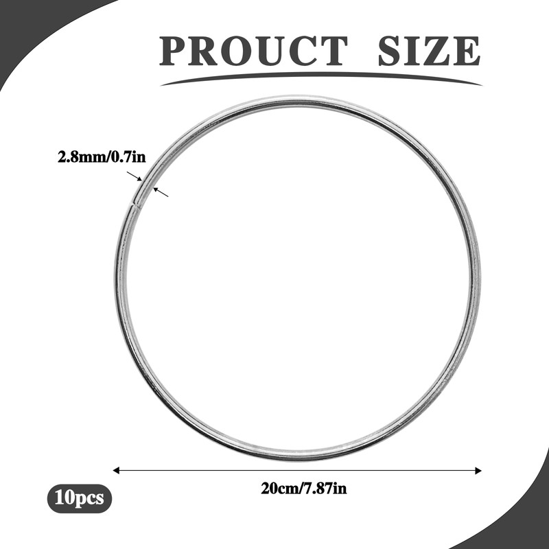 10 Pcs 8 Inch Metal Rings for Craft Silver Hoops
