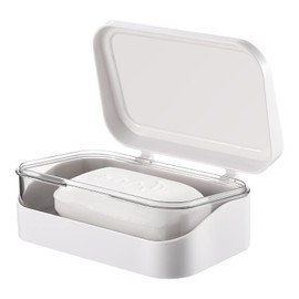Operitacx Soap Container with Lid and Removable Drainer Portable Plastic Soap Box Travel Soap Holder Rectangular Soap Dish Container ( White )