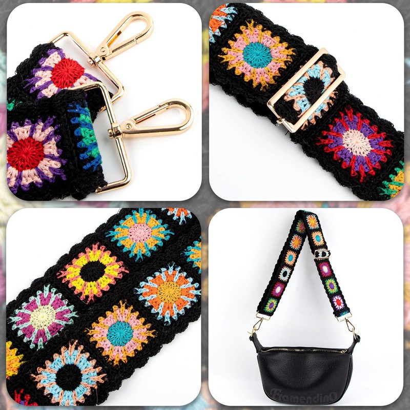 Framendino, Crochet Flower Purse Straps Replacement Crossbody for Handbags Black