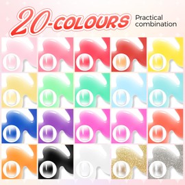 GELLEKTIK Gradient Painting Gel, 20 Colors Ombre Gel Nail Polish for French Manicure, Blooming Aura Nails with Sponge Applicators, No Wipe UV/LED Curing DIY Nail Art Palette