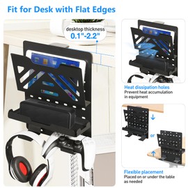 MAXECHO Desk Side Storage Holder, Metal Pegboard, Above or Under Desk Laptop Mount, Table Side Hanging File Organizer, Clamp On Cable Management Tray, Peg Board for Gaming, Office, Desk Accessories