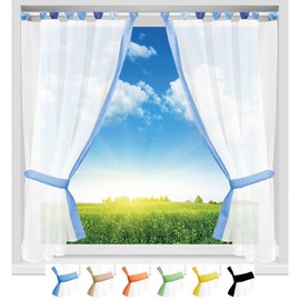 Arsvita Skyline Tab-Top Curtain Set in Country House Style, Kitchen Curtain, Tie-Back, Classic and Modern, Available in Many Designs (Blue - Medium Blue / 140 x 120 cm)