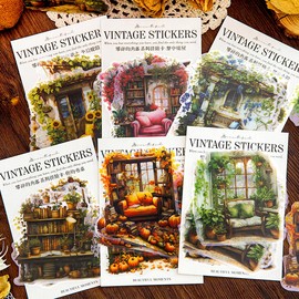 Flower Window Table Collage Paper Scrapbook Paper Scrapbook Stickers Sunflower Pumpkin Study Decorative Paper Vintage Stickers Plant House Scrapbooking Journal Stickers for DIY Junk Journal Supplies