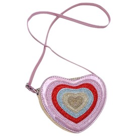 CALLARON Heart Crossbody Bag - Cute Purse for Girls, Leather Shoulder Bag with Adjustable Strap, Stylish Glitter Coin Purse, Waterproof Small Travel Wallet, Pink, 15.5 x 14 x 4.5 cm