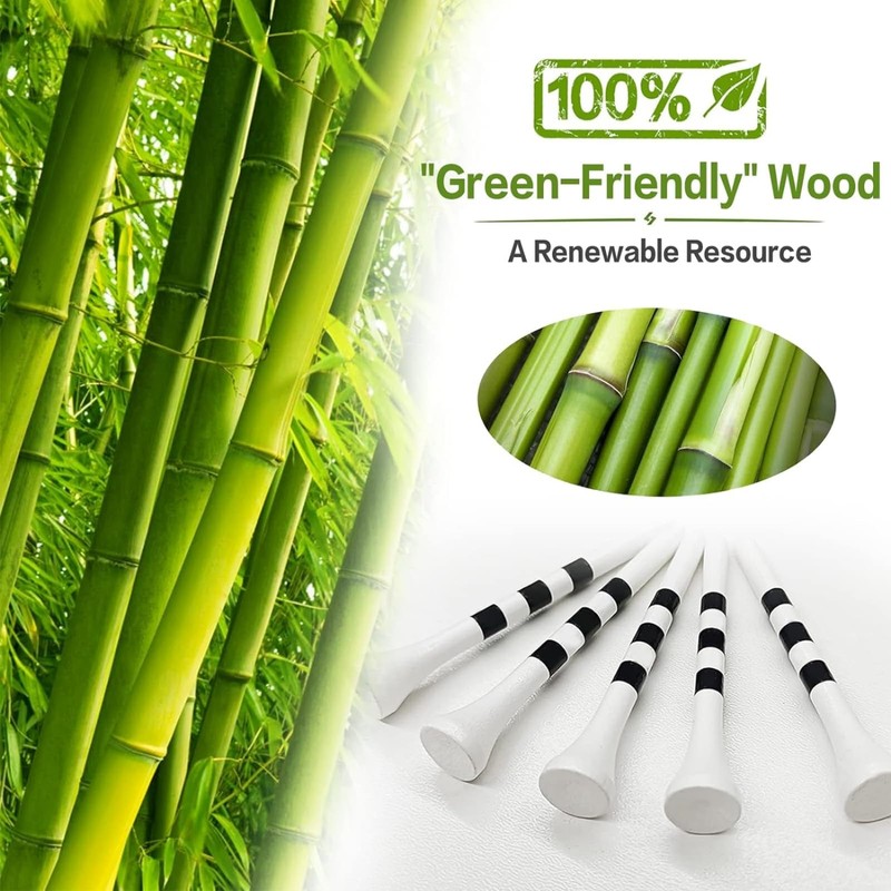 GAIVEK 100 Pcs Natural Wood/Bamboo Golf Tees 70mm, Durable Biodegradable