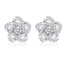 GEORGE · SMITH Earrings for Women, 925 Sterling Silver Flower Stud Earrings Hypoallergenic Silver Earrings, 5A CZ Earrings Mother's Day Gifts for Her-10 * 10mm