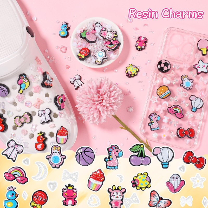 330 Pcs Junk Charms for Cases Pink, 3D Mix Assorted