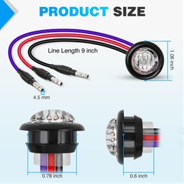 Nilight 3/4" Dual Color Marker Light 10PCS Red to Purple Brake Auxiliary Side Marker Clearance Indicator Bullet Lights 3 Plug IP68 Waterproof for Trailer Truck Pickup Camper RV ATV UTV Van Bus