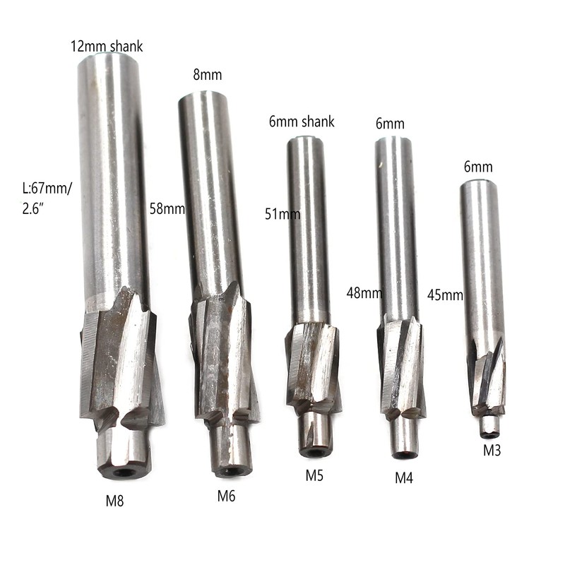 Chiloskit 5pcs M3-M8 Pilot Slotting Counterbore Mould End Mill Cutter