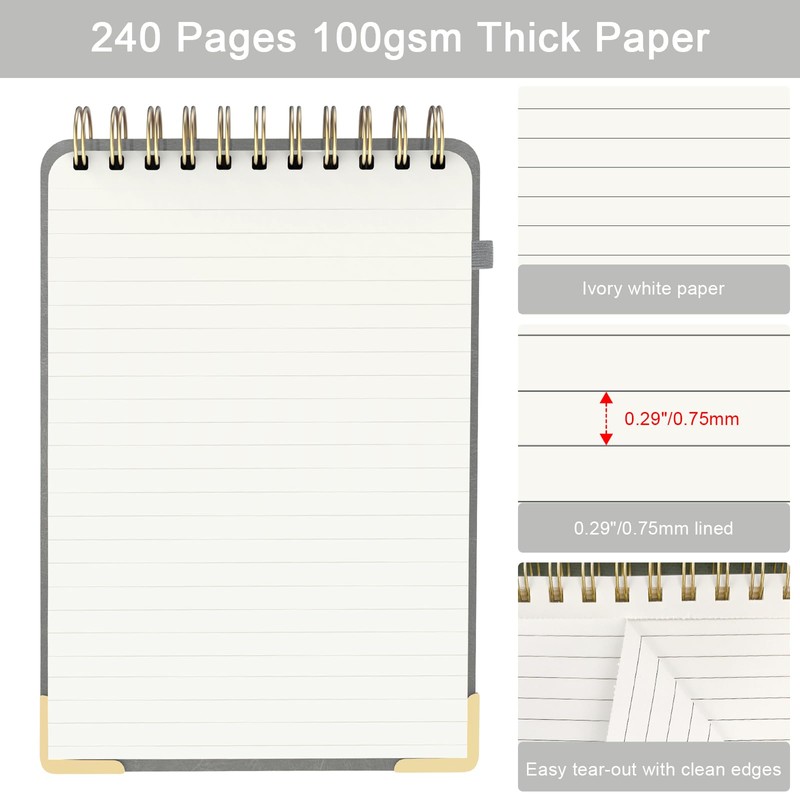 Mousbull A5 Top Spiral Notebook, Large Leather Hardcover Top Bound