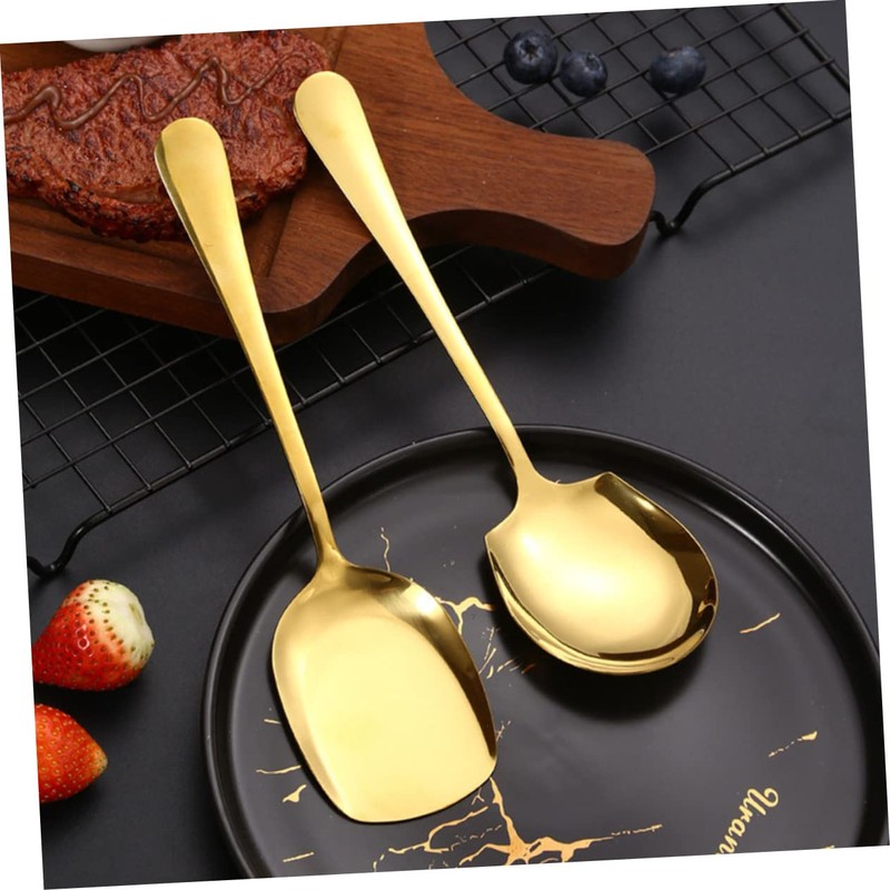 CIYODO 2pcs Male Spoon Gold Utensils Big Spoon Restaurant Serving