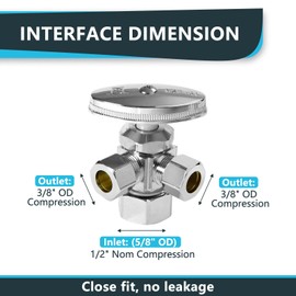 (Pack of 5) Seelink Multi-Turn Dual Outlet Angle Stop Valve, 1/2" NOM (5/8" OD) Inlet x 3/8" OD Outlet x 3/8" OD Outlet, Chrome Plated Brass