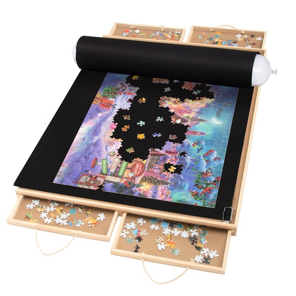 Lavievert Jigsaw Puzzle Table Puzzle Plateau Puzzle Board with Four Sliding Drawers & Puzzle Mat Set for up to 1,500 Pieces
