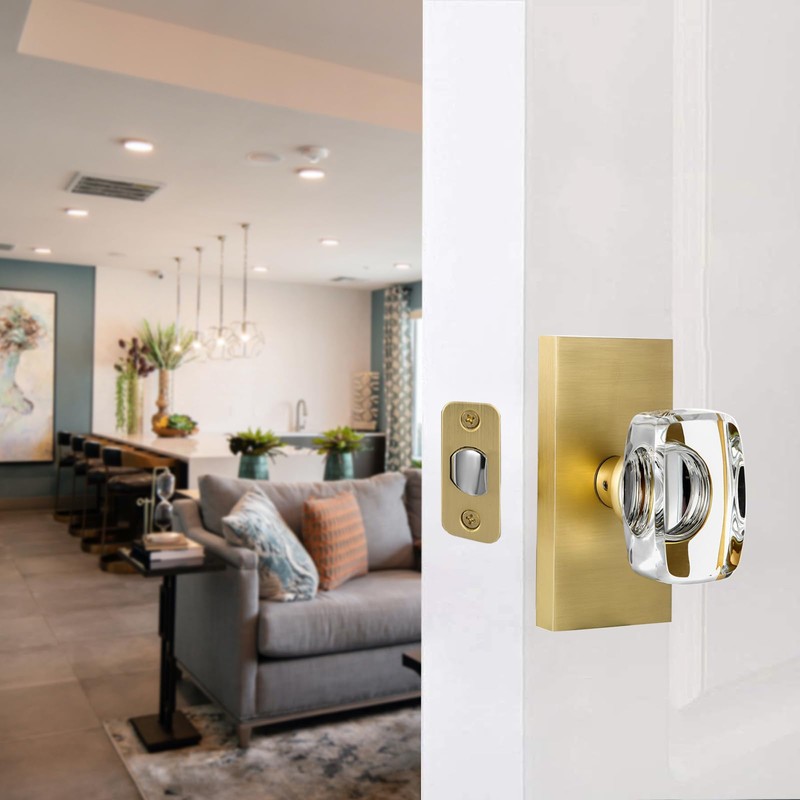 HIEMEY Gold Crystal Glass Passage Door Knobs Interior, Modern Satin