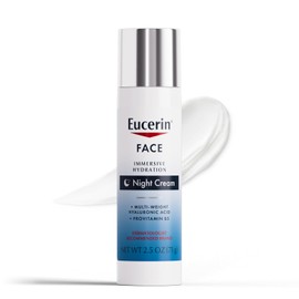 Eucerin Face Immersive Hydration Night Cream with Hyaluronic Acid and Provitamin B5, Ultra-Lightweight Face Moisturizer Smooths Fines Lines and Wrinkles, 2.5 Oz BottleF