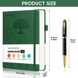 DoubleCare 300 Pages Hardcover Leather Journal Notebook for Writing, A5 Hardcover Lined Journal with 80GSM Paper, Daily for Women Men Work Organization, 5.7" X 8.4"