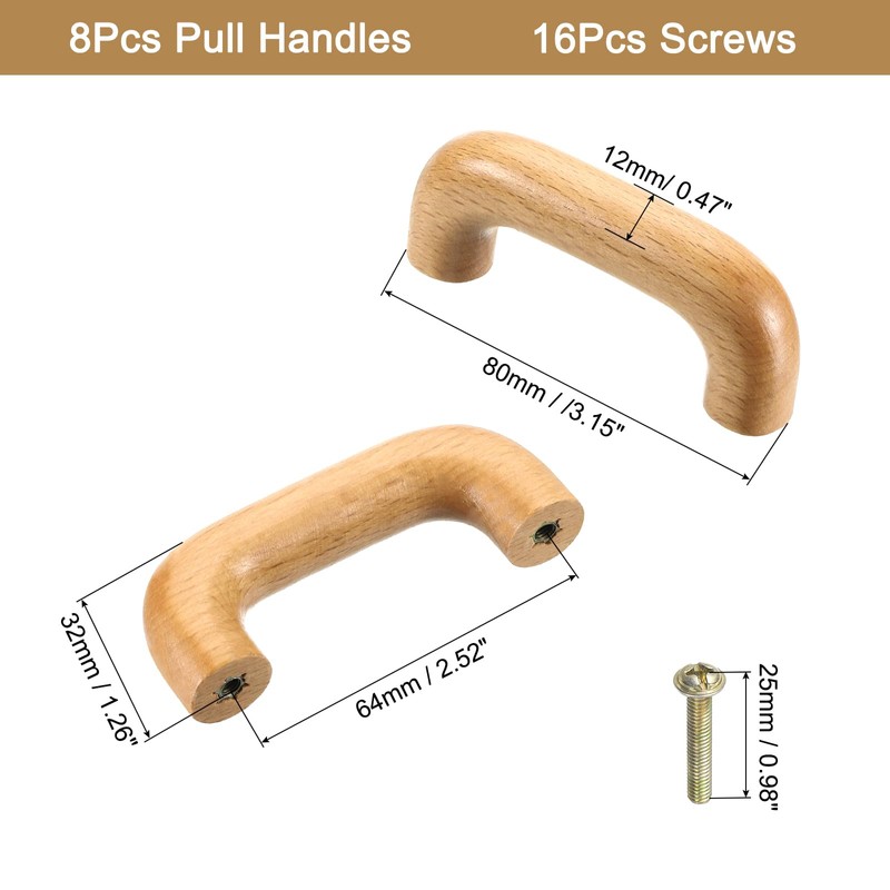 sourcing map 8Pcs Wood Drawer Pulls Handles, 64mm/2.52" Hole Spacing