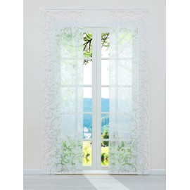 ESLIR Sliding Curtains, Burnout Panel Curtains, Set of 2 Curtains with Velcro Tape, Transparent Curtain, White, W x H 57 x 225 cm, Pack of 2