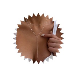 TseenYi Layered Y Lariat Necklace Gold Beads Chain Lariat Necklace Satellite Chain Y Drop Necklace Long Chain Y Shape Necklace Layering Beads Chain Drop Necklaces Jewellery, Zinc