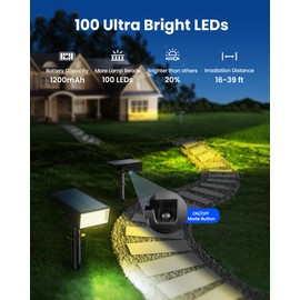 Koicaxy Solar Spot Lights Outdoor Waterproof 4 Pack IP65, 100 LEDs 4 Lighting Modes, High Efficiency Monocrystalline Silicon, Auto On/Off Solar Landscape Spotlights for Garden Yard Pathway, Warm White