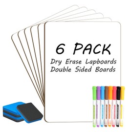 pmybupo Small White Board Dry Erase 6 Pack Classroom Pack,9"x12"Double Sided Personal Mini Whiteboard for Students School,Portable White Boards Lapboards Including Dry Erase Erasers and Markers