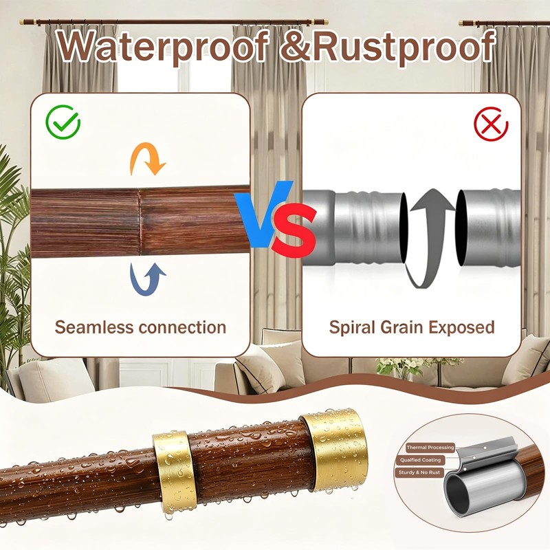 Wood Curtain Rods for Windows,1 Inch Boho Adjustable Window Curtain