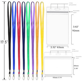 Lanyard with ID Holder 50 Pcs Waterproof Name Tag Badge ID Card Holders ID Pass Holder and 50 Pcs Flat Neck Lanyards Swivel Hook (Gray, Vertical)