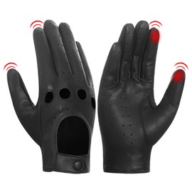 Harssidanzar Womens Lambskin Driving Gloves,Unlined Leather Gloves For Women With Touchscreen GL009CAB,Black,Size L