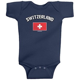 Threadrock Unisex Baby Switzerland Swiss Flag Bodysuit 6M Navy