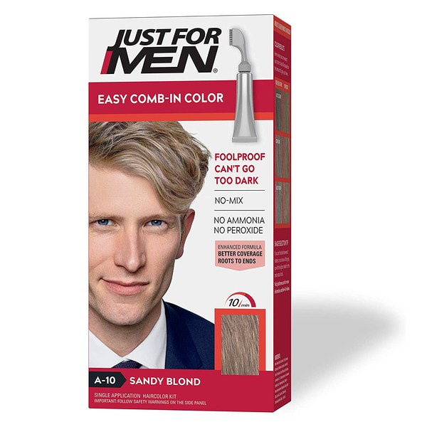 Just For Men Easy Comb-In Color (Formerly Autostop), Gray Hair Coloring for Men with Comb Applicator - Sandy Blond, A-10 (Packaging May Vary)