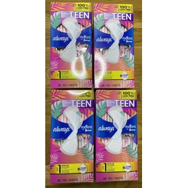 Always Teens Radiant Pads Unscented 4 Boxes Total 112 Pads Size 1
