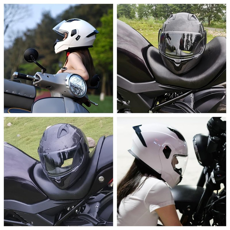 TTMiku Pearl White Motorcycle Dual Visor Flip Up Modualr Full