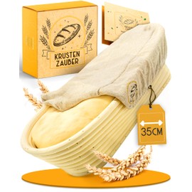 KRUSTENZAUBER Proofing Basket for Bread Baking Oval 35 cm - Oval Proofing Basket Made of Rattan with Fermentation Cloth - Bread Baking Accessories, Bread Basket, Bread Baking Mould, Sourdough