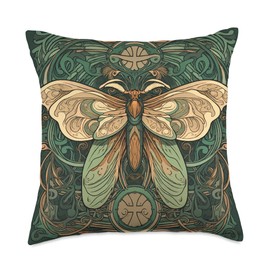 Moth Art Nouveau Throw Pillow