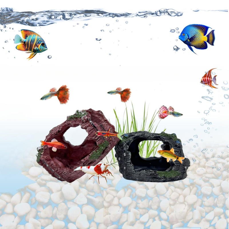 2 Pack Aquarium Broken Barrel Decor, Cichlids Guppy Small Fish