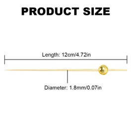 TopHomer 100 Pcs Cocktail Picks, Bamboo Fruit Sticks Multiuse Food Toothpicks with Gold Beads for BBQ, Drink, Dessert, Appetizer, Party Supplies