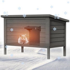 Grehitk Outdoor Cat House for Winter Feral Cat House Waterproof All-Round Foam Insulated and Thermostatic Large Outdoor Cat Shelter, Solid Wood Cat Condos for Multiple Cats 34.4 "L * 21.7" W * 27.2"H