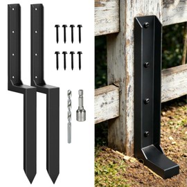 Fence Post Repair Kit Heavy Duty – Thickened Steel Fence Post Anchor Ground Spike, Fence Repair Kit Quick Fix Broken/Leaning Wood Fence Posts, Wooden Fence Post Stabilizer Stakes (2 Pack, Black)