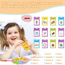 British English, Talking Flash Cards Learning Toys for Toddlers 1-6 Year Old, 224 Words, Audible Educational Toys, Preschool Learning Resource Electronic Interactive Toy Birthday Gifts for Kids-Pink