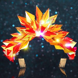 JEAIRTS Light Up Crown Headband Gold Led Headbands Glow Rave Headpiece Flashing Costume Hair Accessories for Women