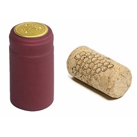 Wine Bottling Pack - Includes 30 PVC Heat Shrink Capsules With Tear Tabs & 30 #8 Straight Corks 7/8 x 1 3/4 (Burgundy) by Lonely Mountain Homebrew & Winemaking
