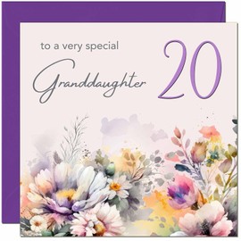 20th Granddaughter Birthday Card - Purple Floral Granddaughters Birthday Card for 20 Year old twenty twentieth