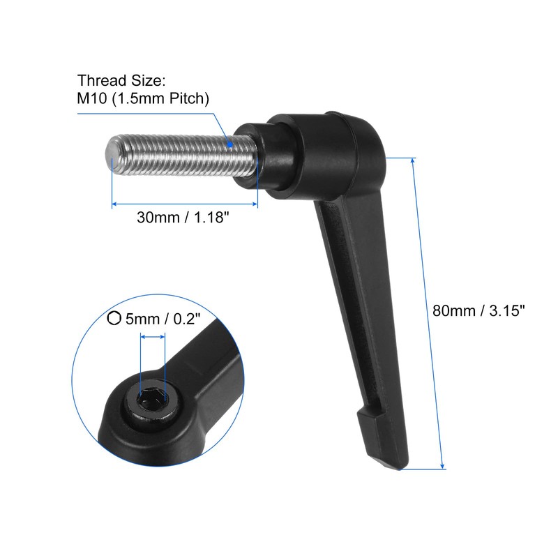 sourcing map 2pcs Clamping Lever Handles, M10 x 30mm 304
