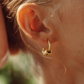 U UWorld 18K Gold Plated Hoop Earrings Stainless Steel Hypoallergenic Earrings Gold and Silver Two Tone Cuff Earring Hanging Round Pendant Statement Earrings for Women, Stainless Steel, No Gemstone