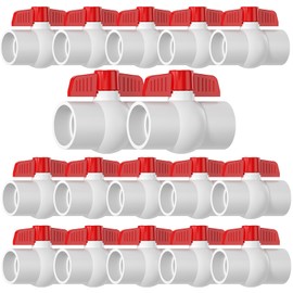 EPHECH 16PCS 3/4" PVC Ball Valve, SCH40 Slip PVC Water Pipe Valve with Easy Turn Red T-Handle, Shut-Off PVC Ball Valve Socket for Swimming Pool, Sprinkler Lines, Outdoor Plumbing & Irrigation System