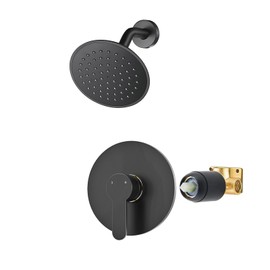 WRISIN Black Shower Faucet Set with Valve, Black Shower Head and Handle Set 6 Inch Showerhead